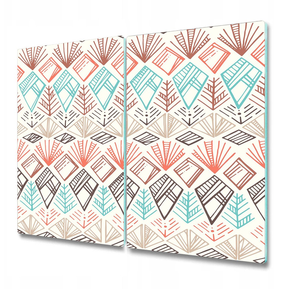 Glass Chopping Board Worktop Saver Ethnic white blue and brown design 2x30x52