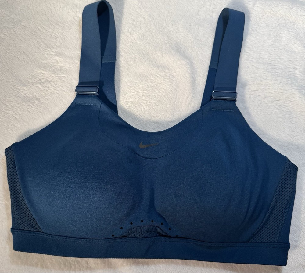 Nike Wireless Sports Bra Solid Blue Logo Hook & Eye MD Women