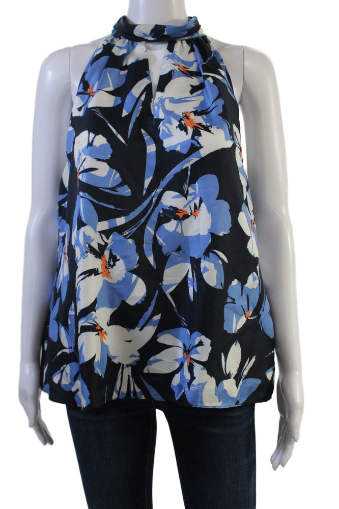 Milly Women Black Silk Sleeveless High Neck Floral Blouse Size MFree Shipping in US $100+ Orders | $6.95 Orders Below