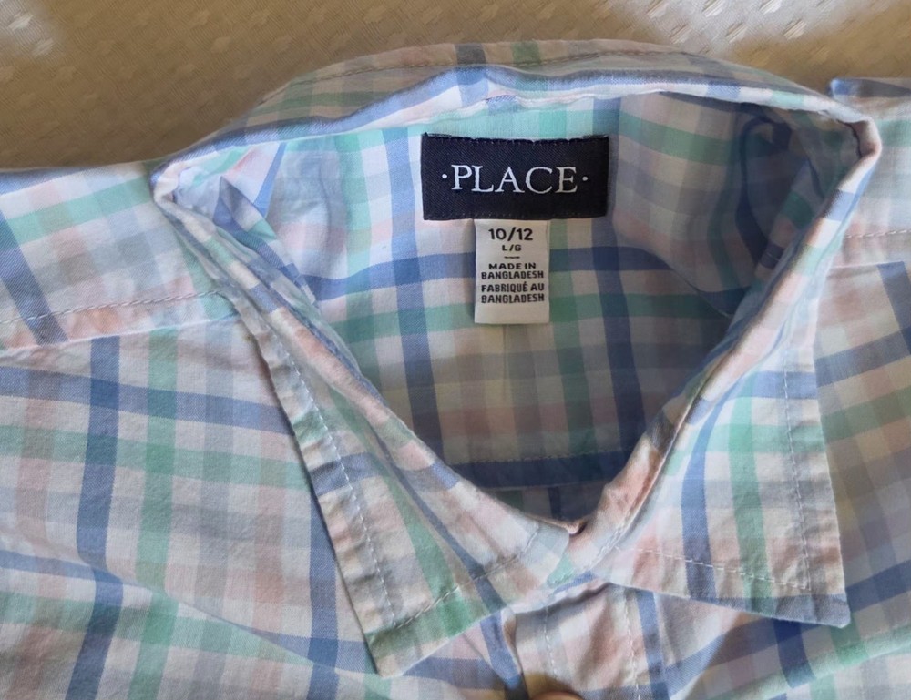 The Children's Place Boys Plaid Button-Up Shirt Short Sleeve Size 10/12