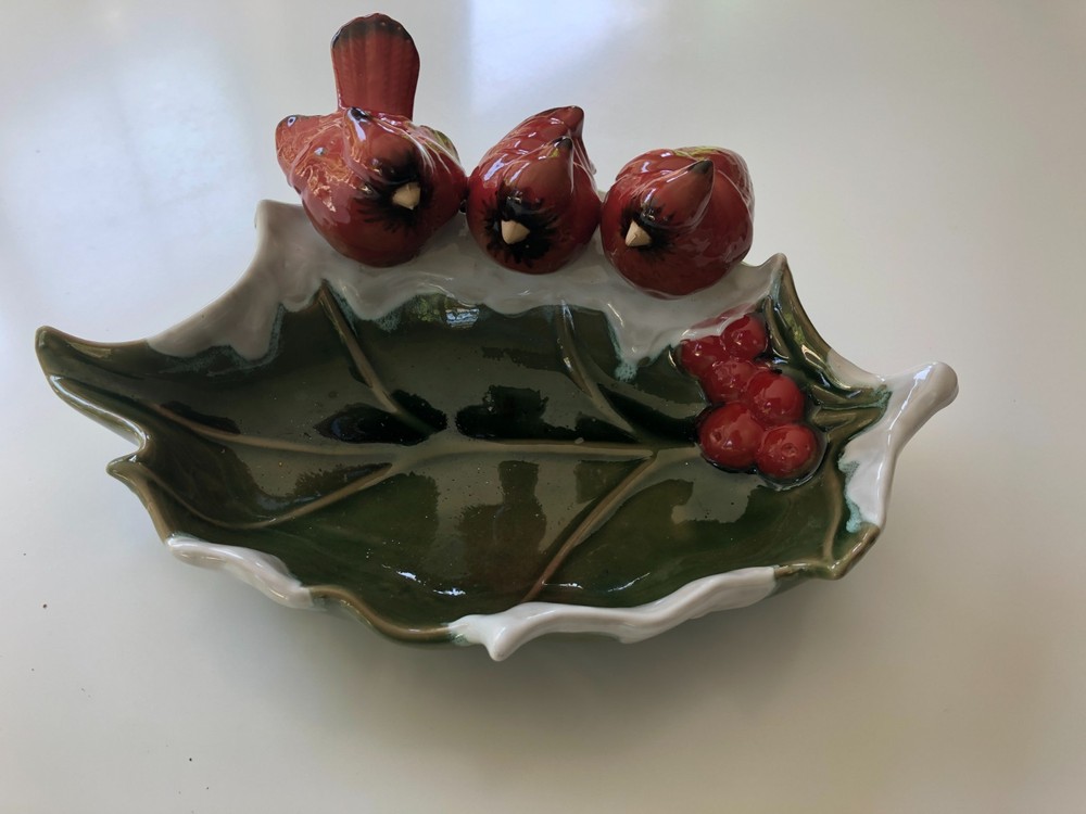 Cardinal Bird Figurine Ceramic Dish New
