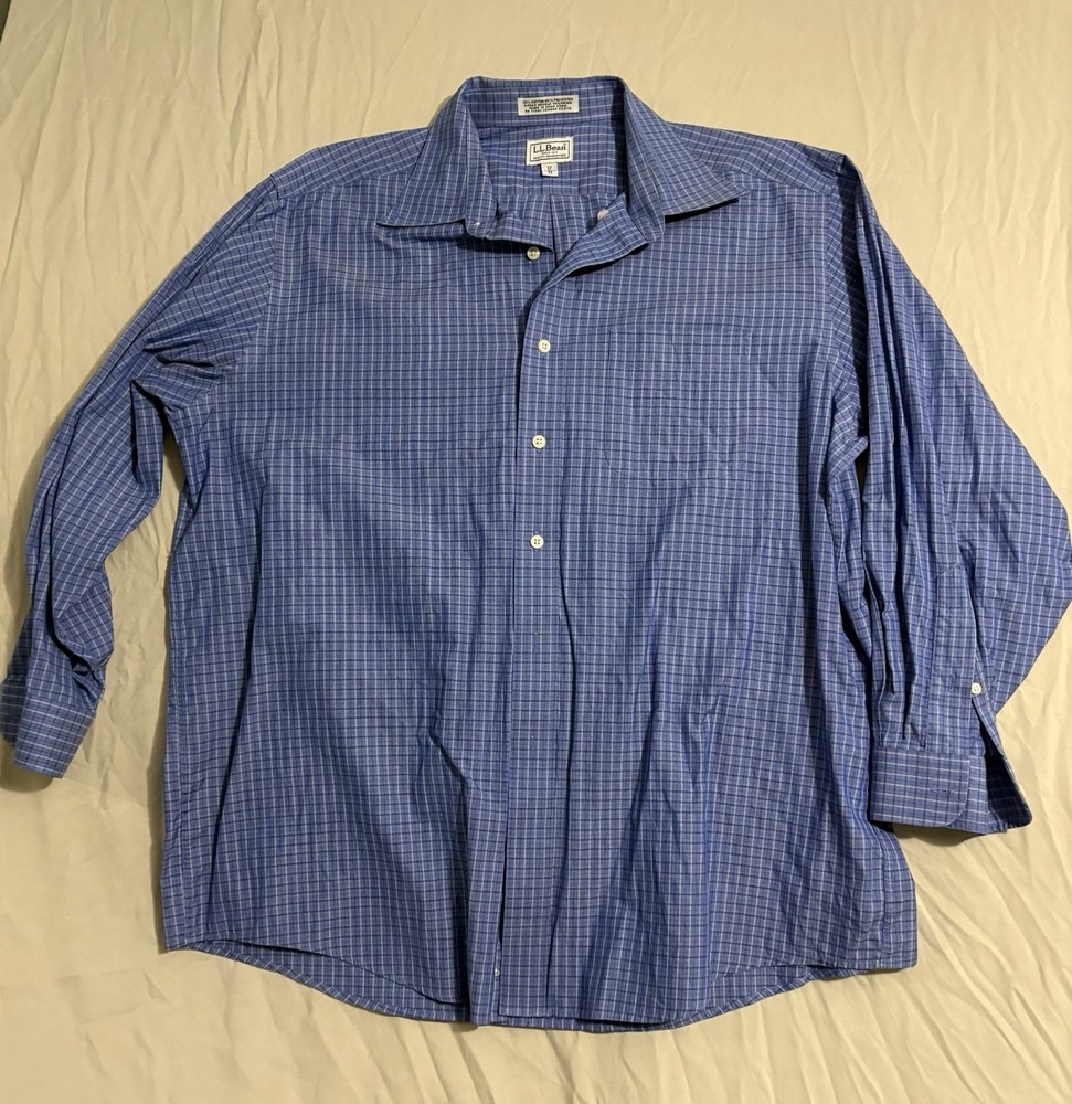 L.L.Bean Blue Plaid Men's Long-sleeve Button-down Size 17/33