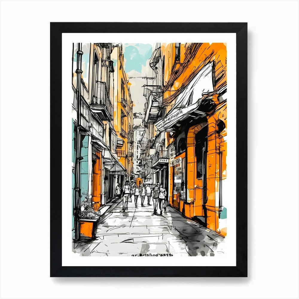 Sketch Of A City Street 2 Art Print Framed Wall Art Poster Canvas Print Picture