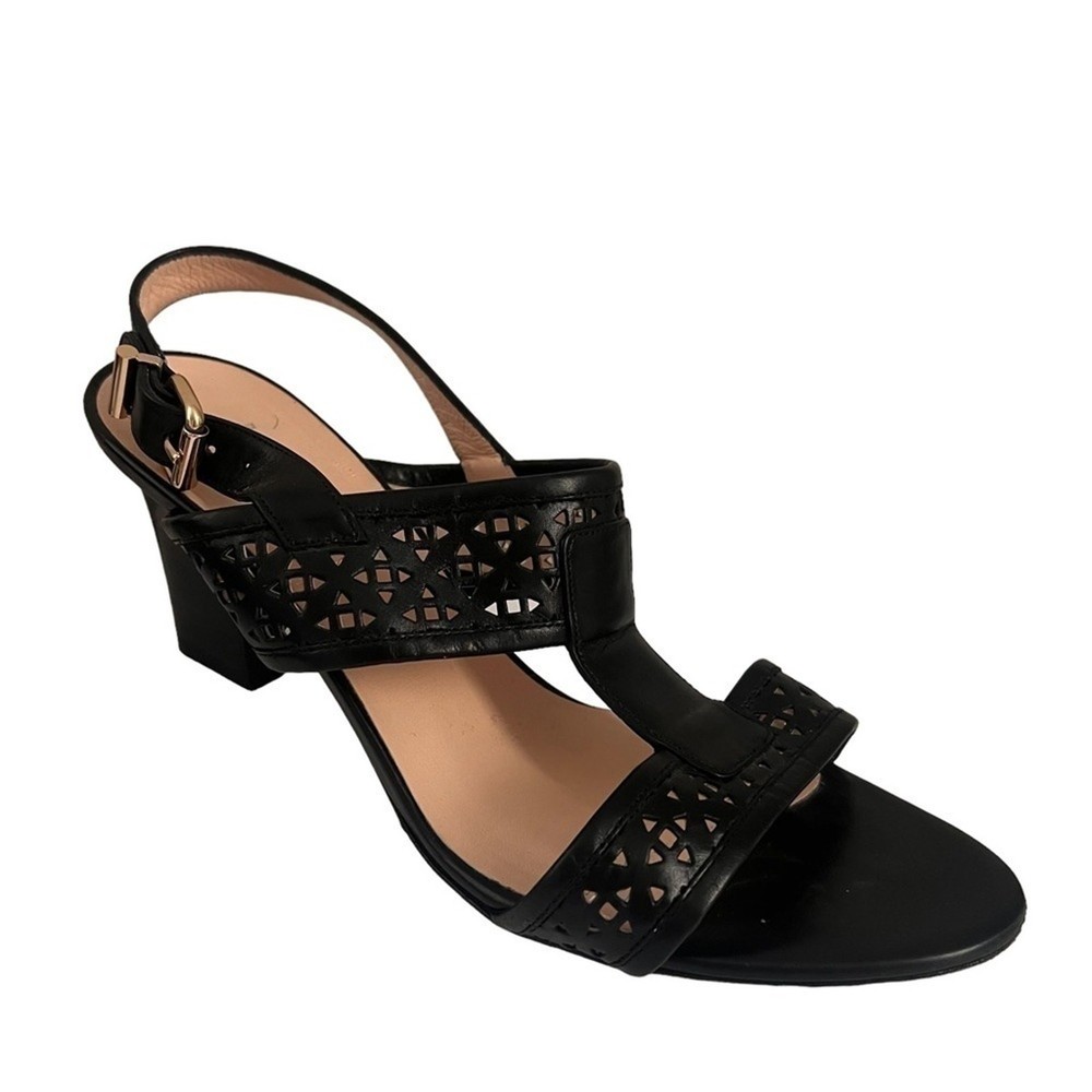AQUATALIA Black Leather Ankle Strap Heels with Buckles Women's Size 10