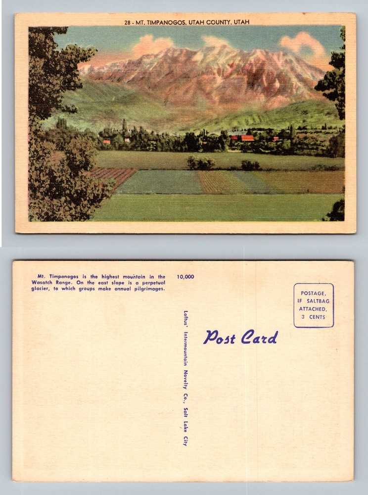 Utah County, UT-Utah, Mount Timpanogos Scenic Mountain Valley Vintage Postcard