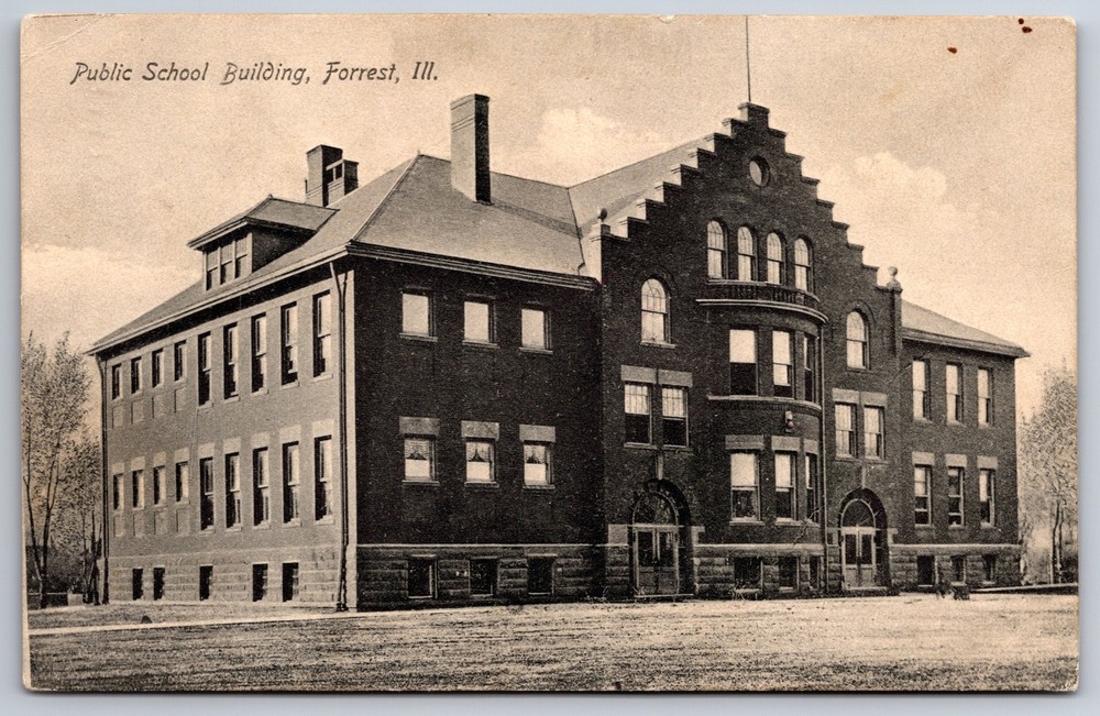 Forrest Illinois~Public School Building~1908 Postcard