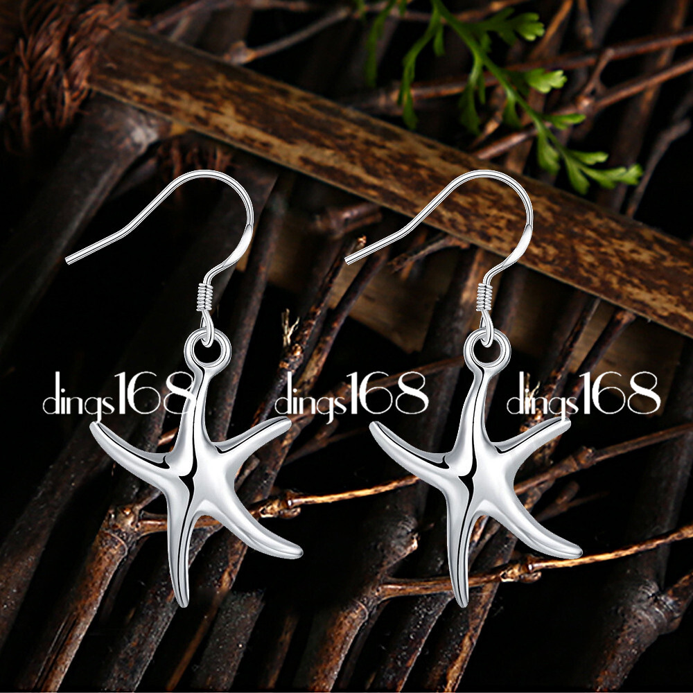 925Sterling Silver Tarnish-Resist 24mm Medium-Size Starfish Dangle Earrings C466