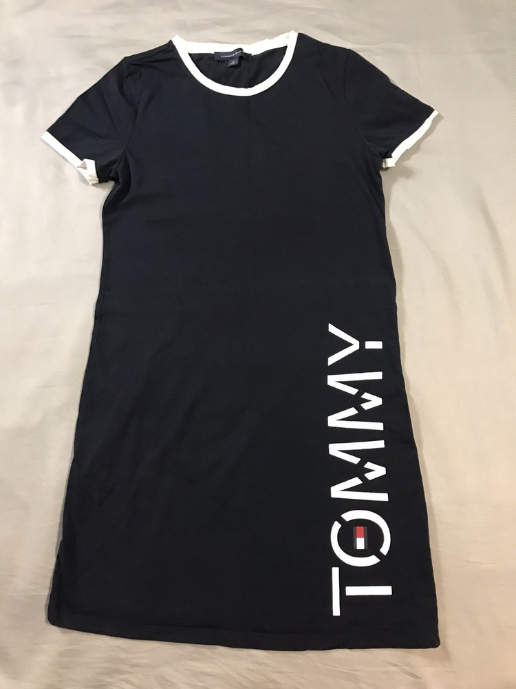 Tommy Hilfiger Dress Womens Medium Blue White Short Sleeve