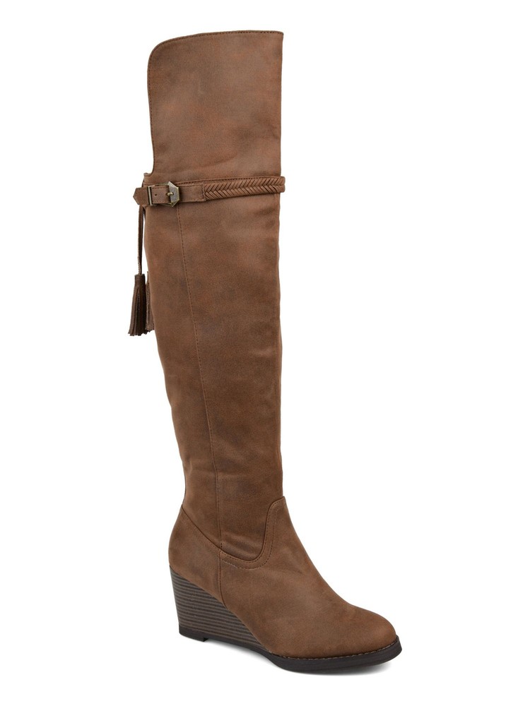 JOURNEE COLLECTION Womens Brown Tassel Jezebel Almond Wedge Riding Boot 6 XWC