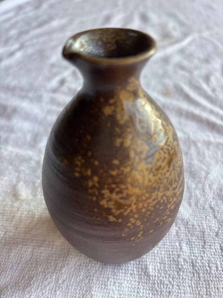 Bizen Ware Sake Bottle Antique Gold Pattern Vase, Japanese Pottery