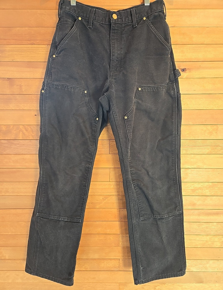 Carhartt Mens Double Knee Black Dungaree Pants B01 BLK 29x32 Distressed Chore