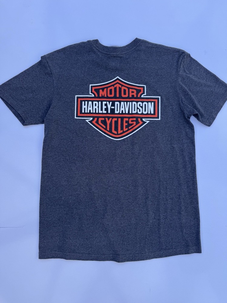 Harley Davidson T Shirt Large Gray Spell Out Graphic Back Logo Biker Tee Mens L