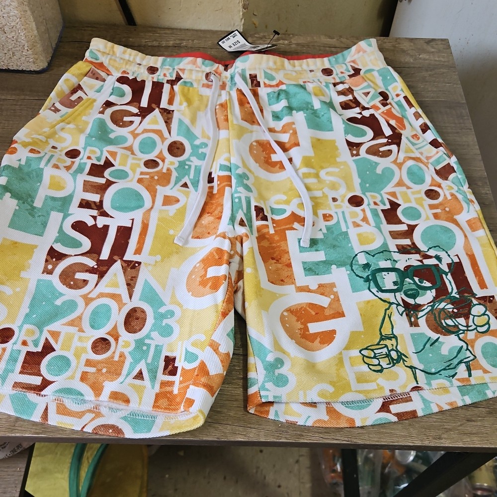Hustle Gang Multicolor Bear Graphic Men's Shorts Drawstring Pockets Streetwear