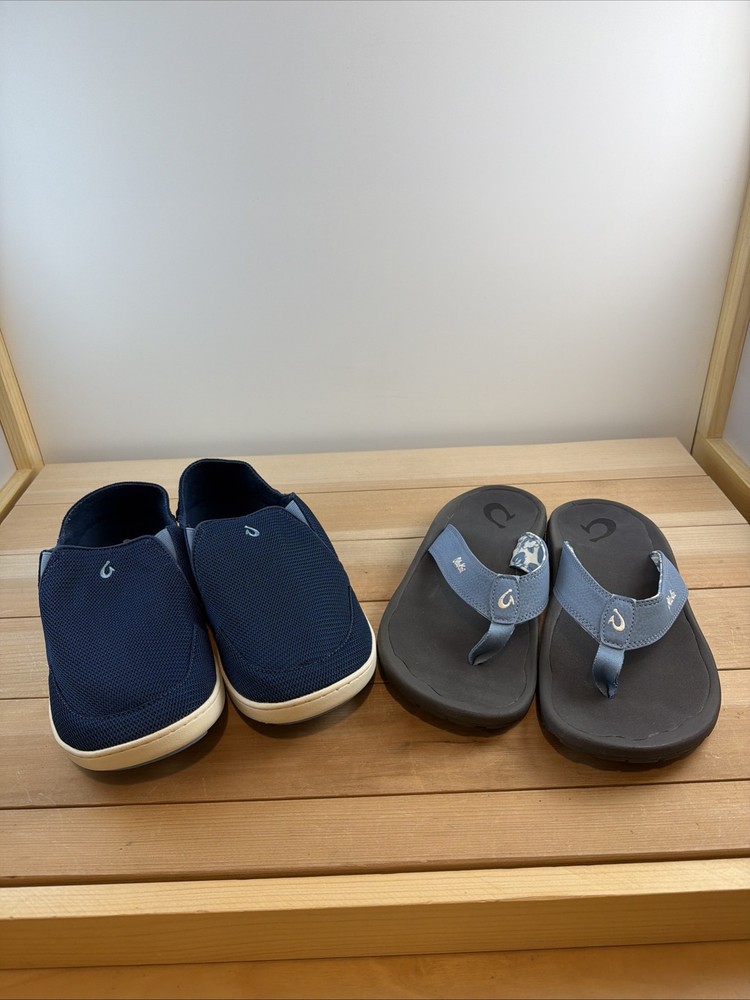 Olukai Men’s Shoe Bundle Nohea Slip Ons & Ohana FlipFlops Sz 10 Sample OK132