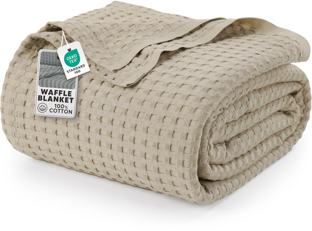 Utopia Bedding Khaki 100% Cotton Waffle Blanket 300 GSM [King - King,