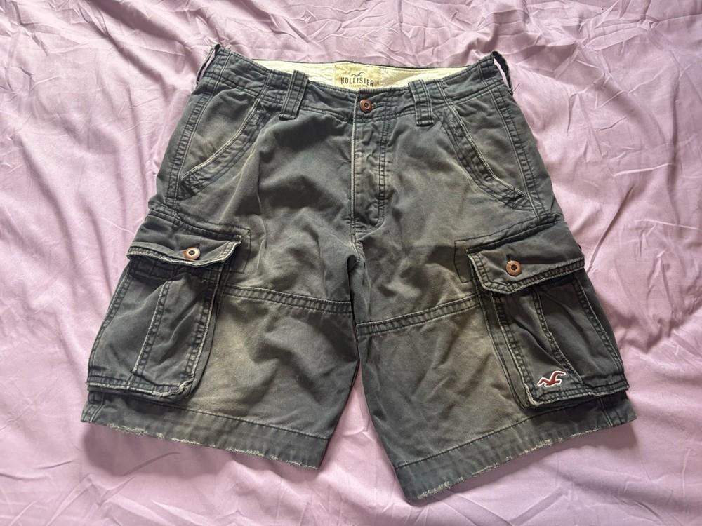 Vintage Y2K Hollister Cargo Shorts Mens 30 Sun Faded Black Button Fly Grunge
