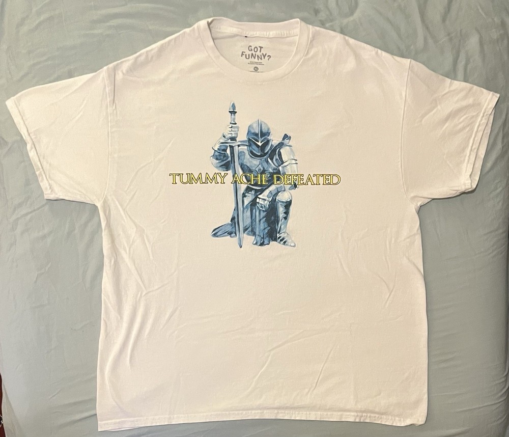Dark Souls PlayStation shirt white parody tummy ache defeated humor novelty