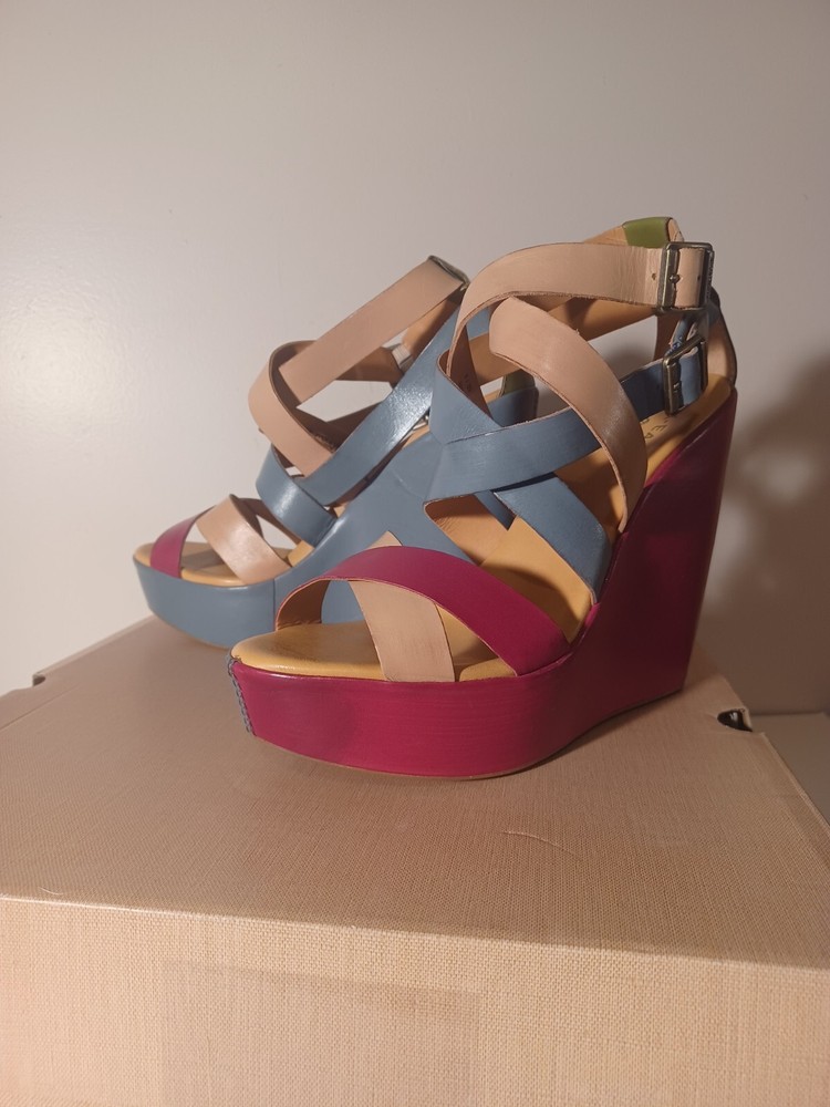 Kork-Ease Hailey Multi Color Leather Criss Cross Strap Platform Sandals Size 8m