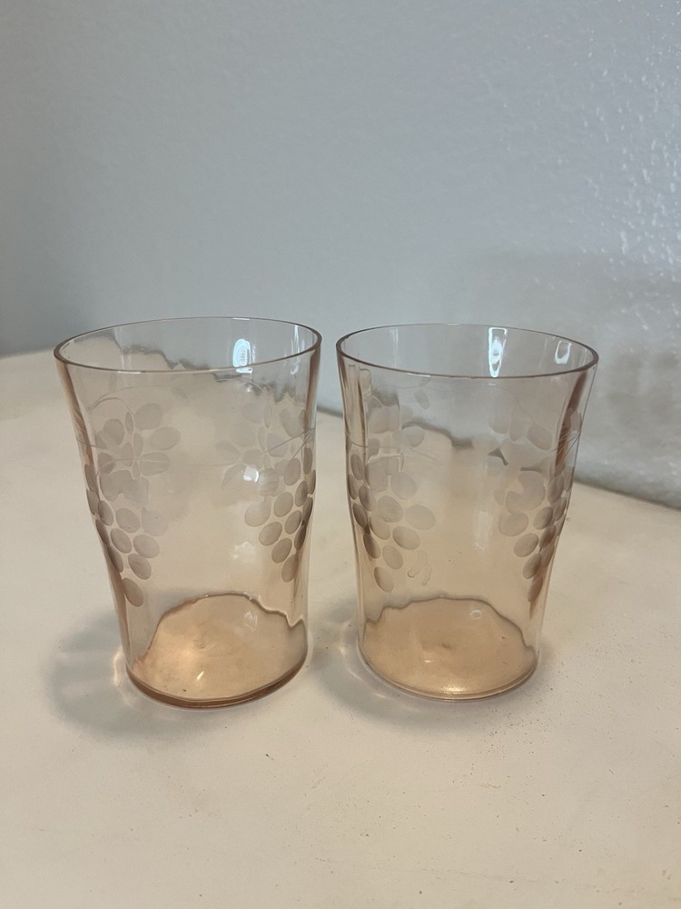 Vintage Pink Depression 12 oz Tumbler with Grapes - Standard Glass Co. Set of 2