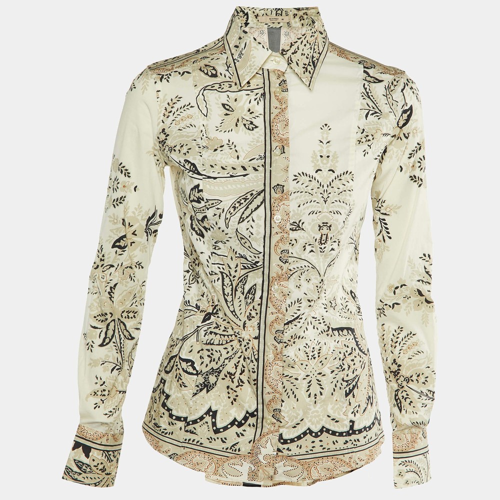 Etro Cream Floral Paisley Print Cotton Button Front Shirt S