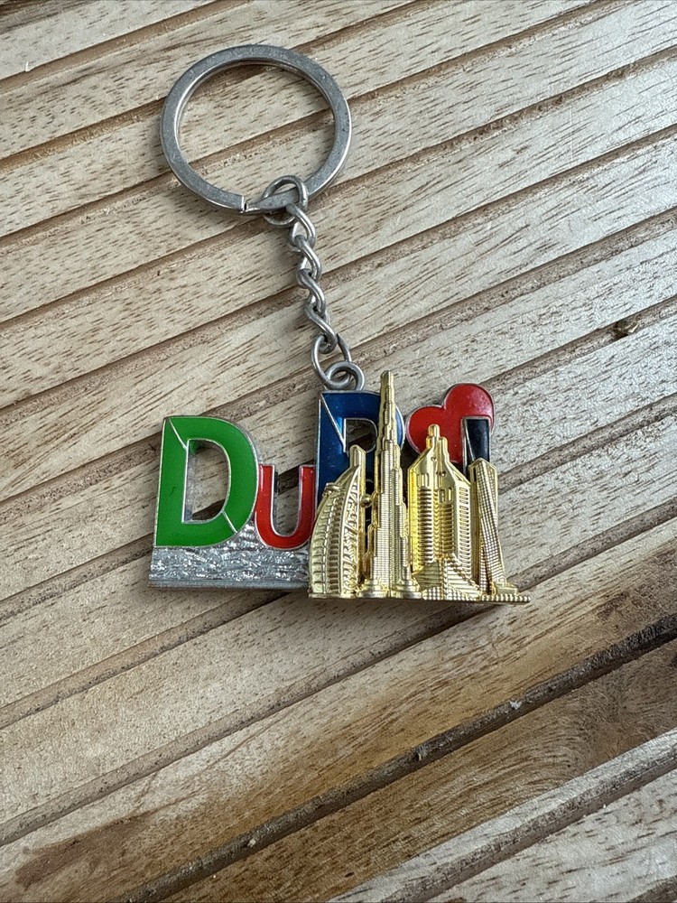 Dubai Souvenir Keychain Key Ring UAE Famous Buildings Double Sided Metal