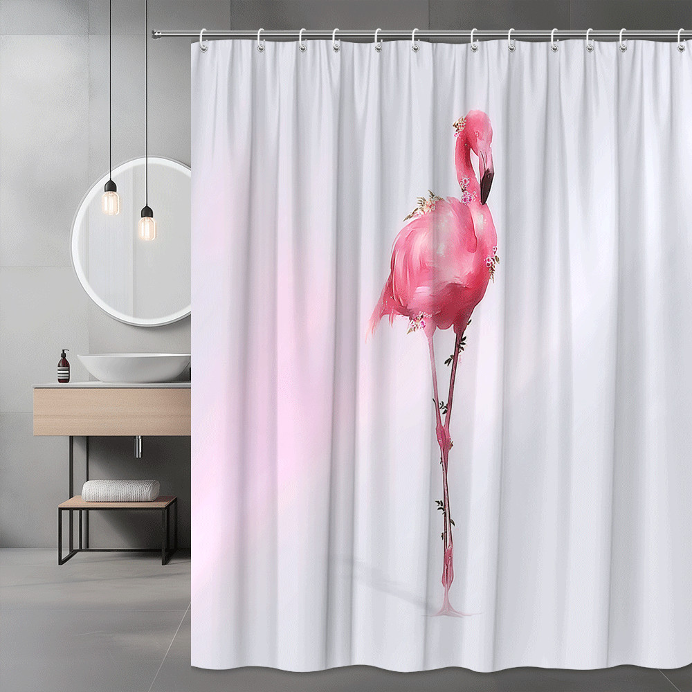 Pink Flamingo Shower Curtain Floral Graphic Print