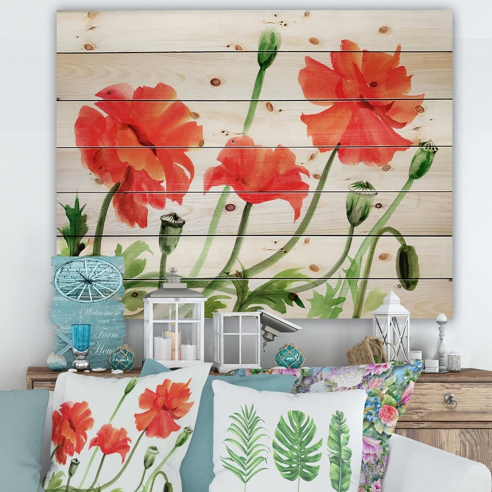 Designart 'Vintage Red Poppies III' Traditional Print on