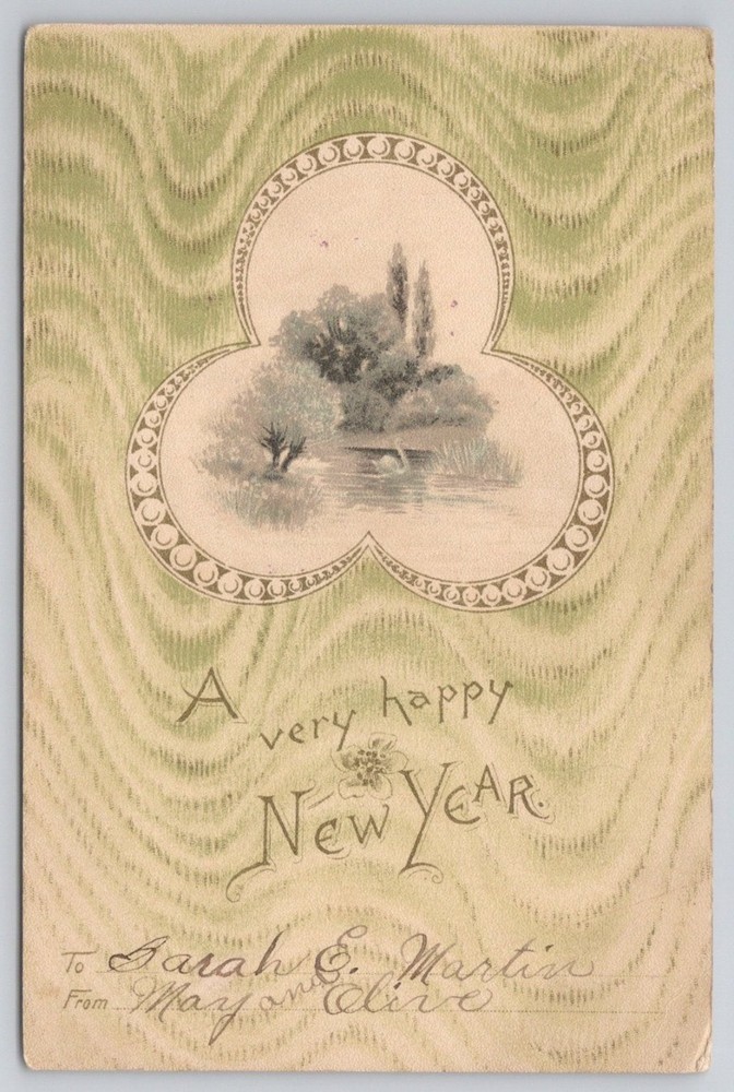 New Year Postcard 1900s International Art Co. Printed Germany Landscape