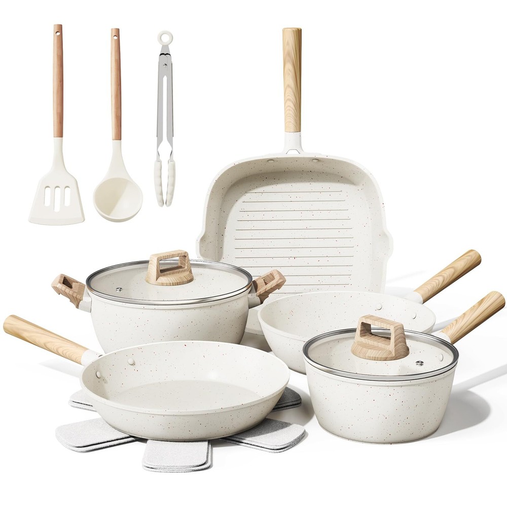 Bazova 14 Pcs Pots and Pans Set Non Stick, Large Capacity Ceramic Cookware Se...