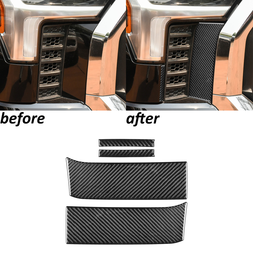 Real Carbon Fiber Headlight Grille Side Trim For Toyota Tundra Sequoia 2022-2024
