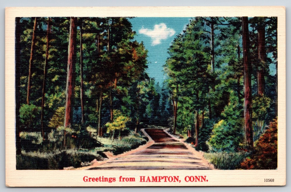 Hampton Connecticut~Greetings~Winding Forest Road~PM 1952 Linen Postcard