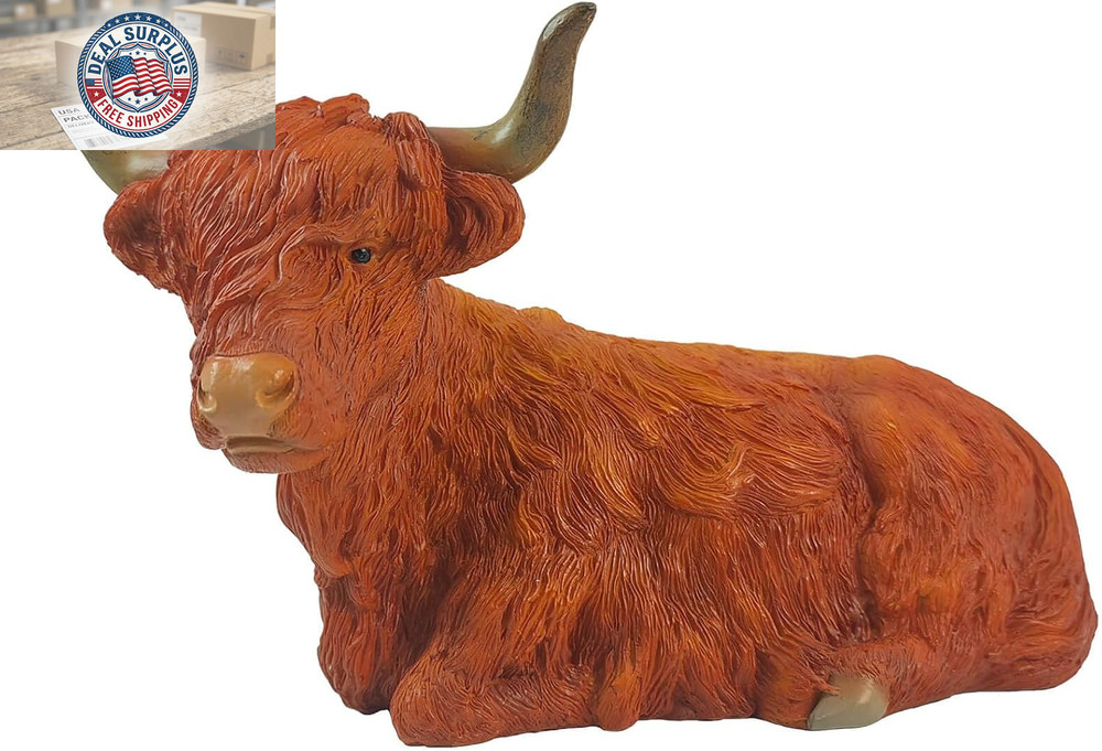 Resin Highland Cow Figurine，Indoor Outdoor Decorative Statue，Perfect as a Farmho