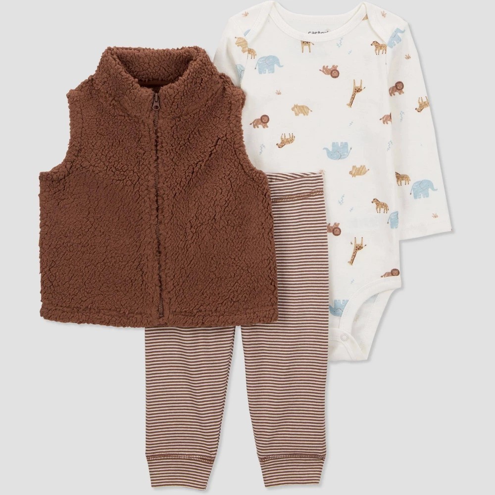 Carter's Just One You Baby Boys' Size 24m 3-Piece Safari Vest, Bodysuit, Pants