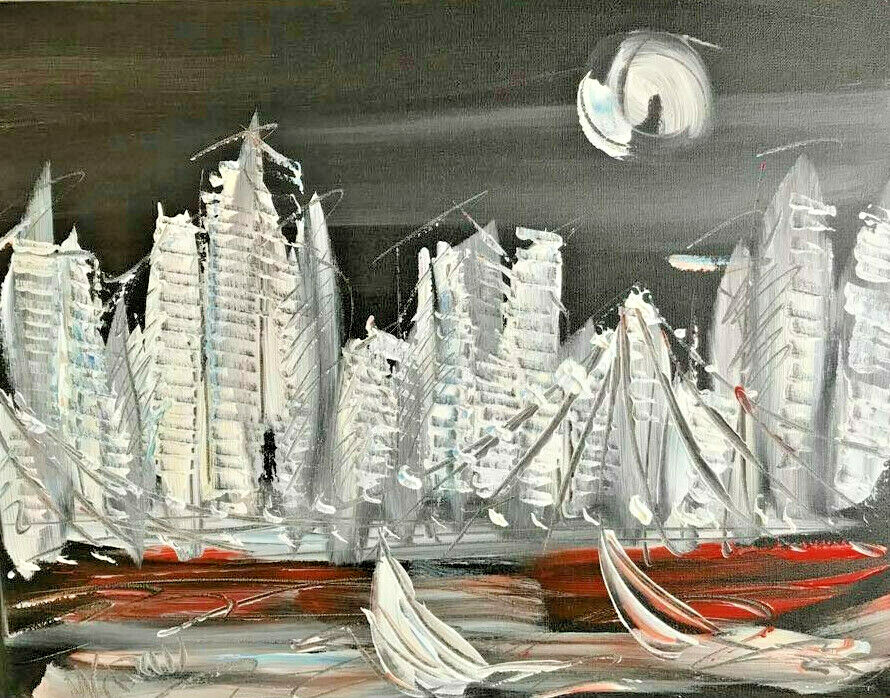 CITYSCAPE  IMPRESSIONIST IMPASTO WALL DECOR Original Oil Painting BQWEtRG