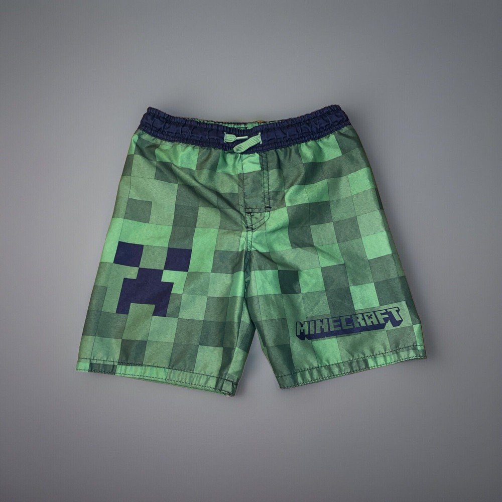 Minecraft Creeper Boy’s Swim Shorts Trunks Bathing Suit Size Small