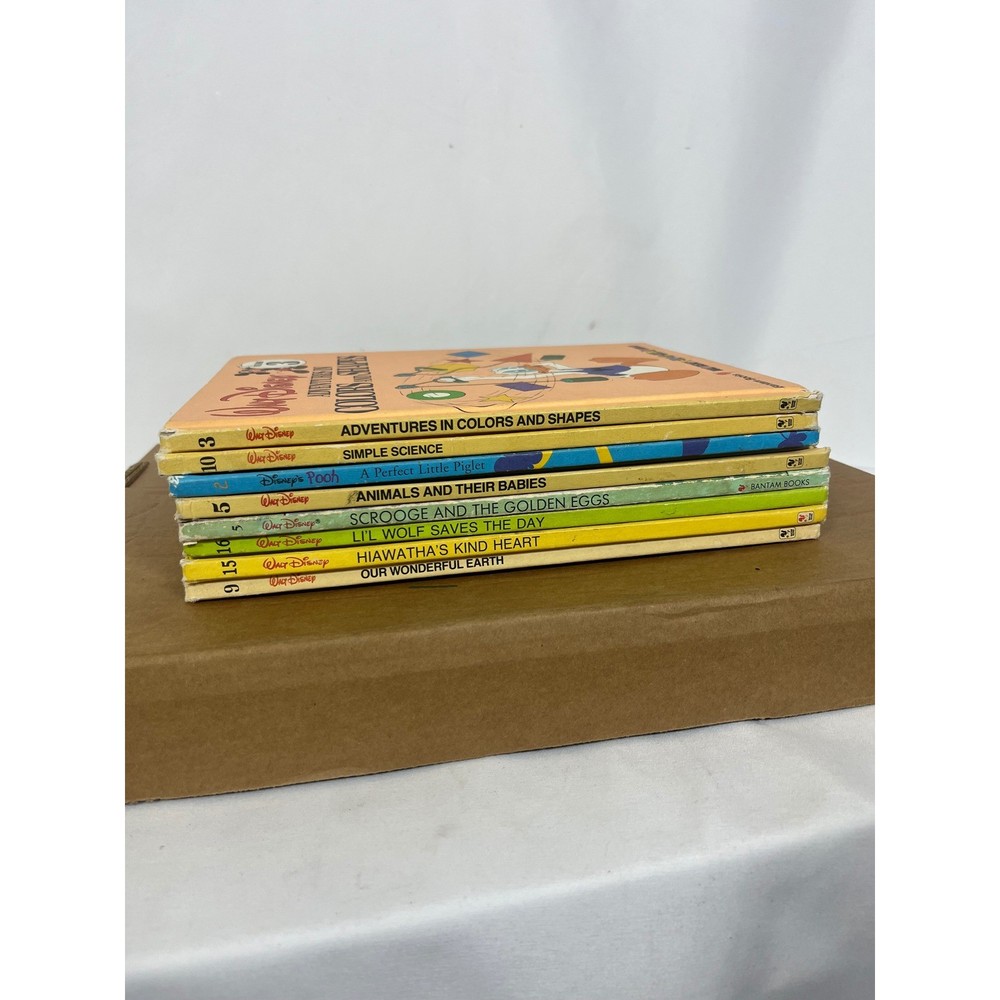 Vintage Walt Disney Fun-To-Learn Library Book Lot Mickey Pooh Bantam 8 Books