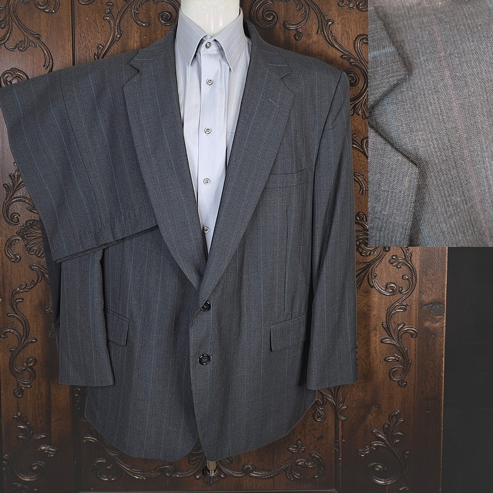 Towncraft Suit 2 Piece Mens 50R 42X30 Dark Gray Multicolor Stripe Single Vented