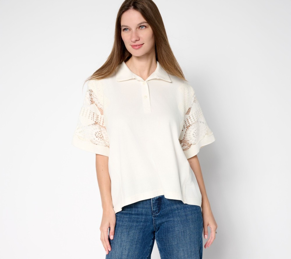 LEGO Women's Top Sz S 100% Cotton Polo Lace White A726200