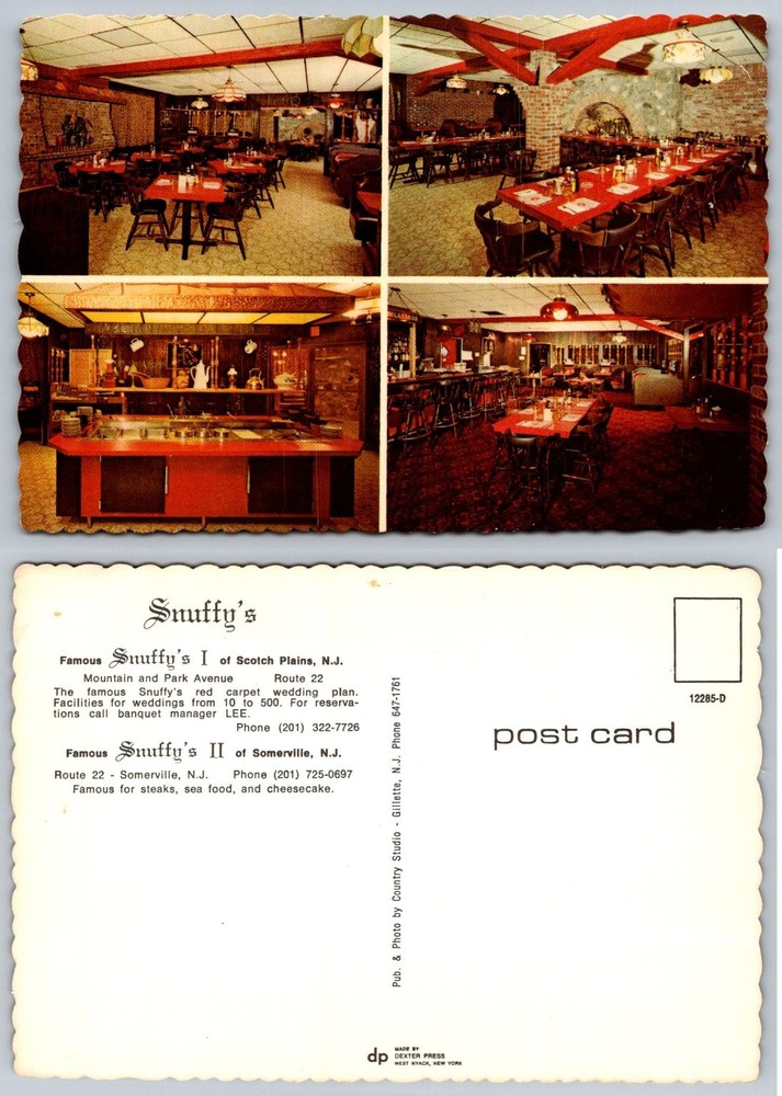 Vintage Snuffy's Restaurant Scotch Plains Somerville NJ Postcard