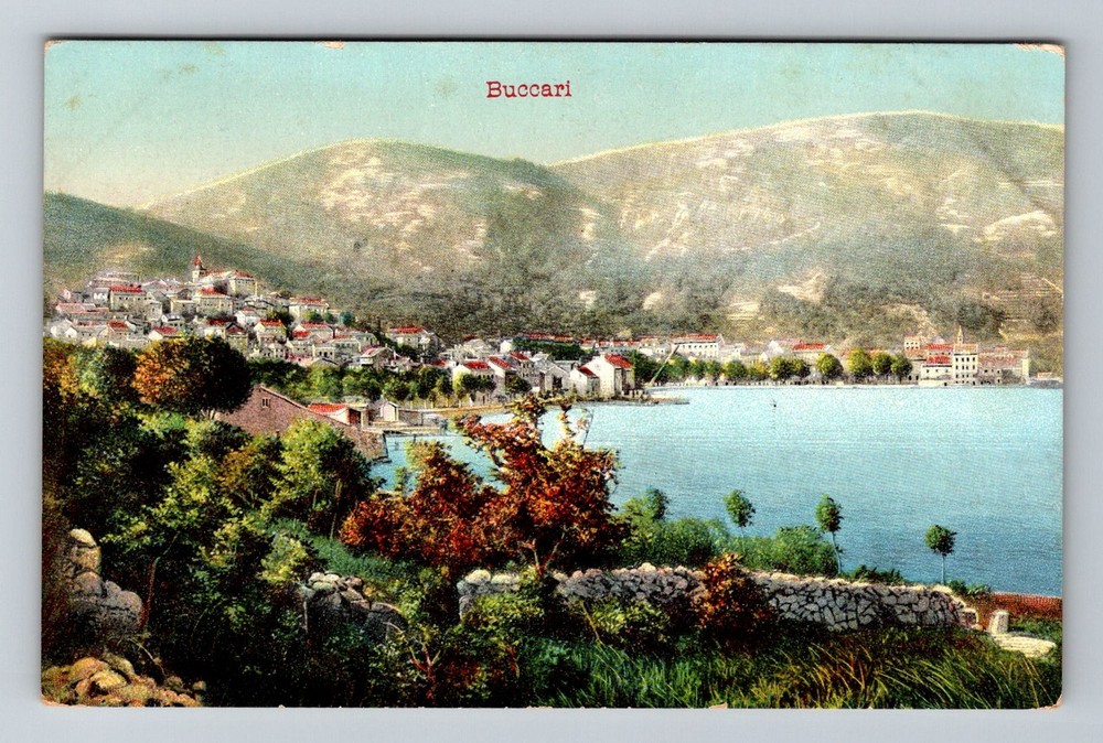 Croatia- Buccari Scenic Mountain & Town View Postal Old Card PC Vintage Postcard