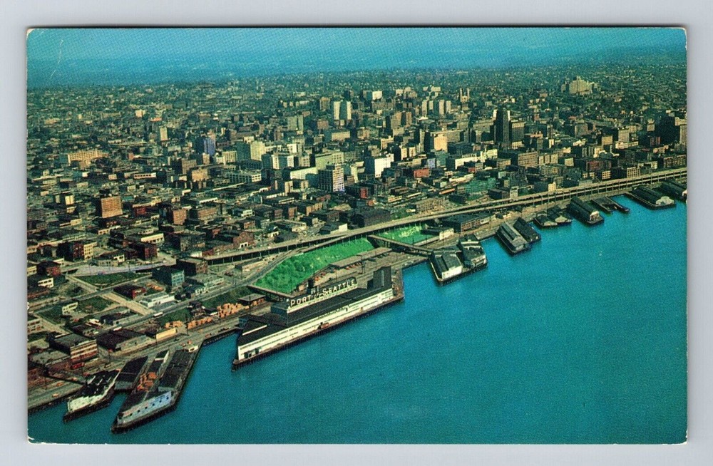 Seattle WA-Washington, Aerial View City Area, Water, Vintage Postcard