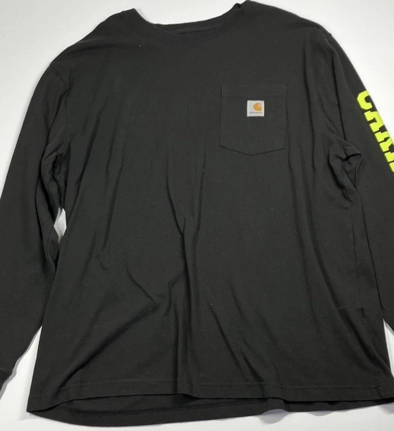 Carhartt Long Sleeve Logo Pocket T‑Shirt Men’s XL Black Loose Fit Workwear