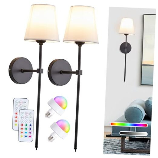Battery Operated Wall Sconces Set of 2, Wireless Wall Sconce Rechargeable Wall
