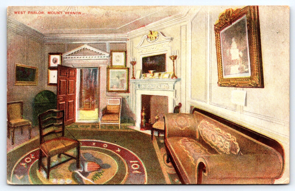 Mount Vernon Virginia President George Washington Home Parlor Vintage Postcard