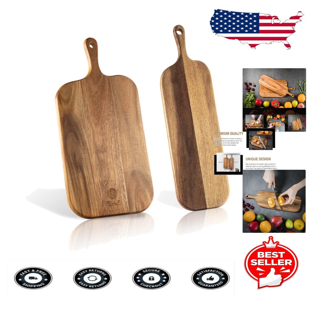 Acacia Wood Cutting Board Set with Handle - 2 Sizes for Versatile Kitchen Use-image