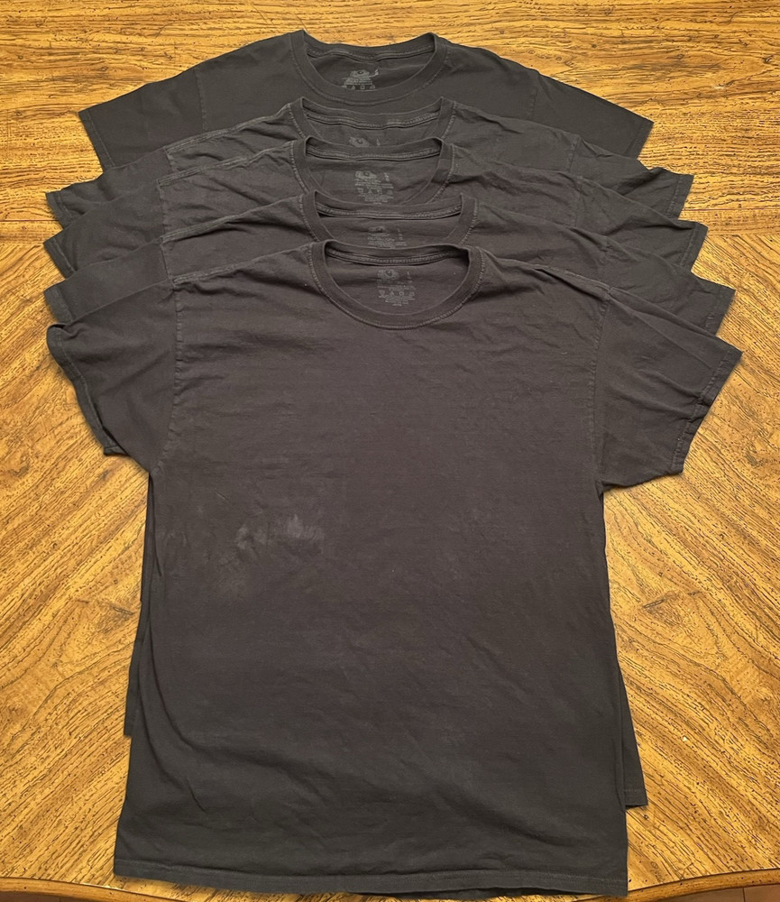 Fruit Of The Loom Mens Cotton Black Crew Neck Short Sleeve T-Shirt Lot of 5 Sz L