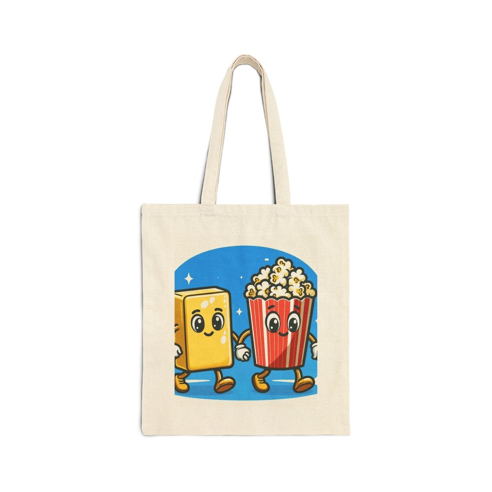Cotton Canvas Tote Bag with Popcorn and Butter Design for Daily Use