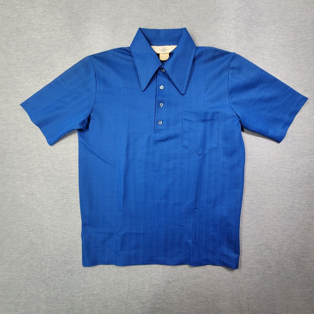 Vintage Jantzen 100 Polo Shirt Mens Medium Blue Made in USA Chest Pocket Classic