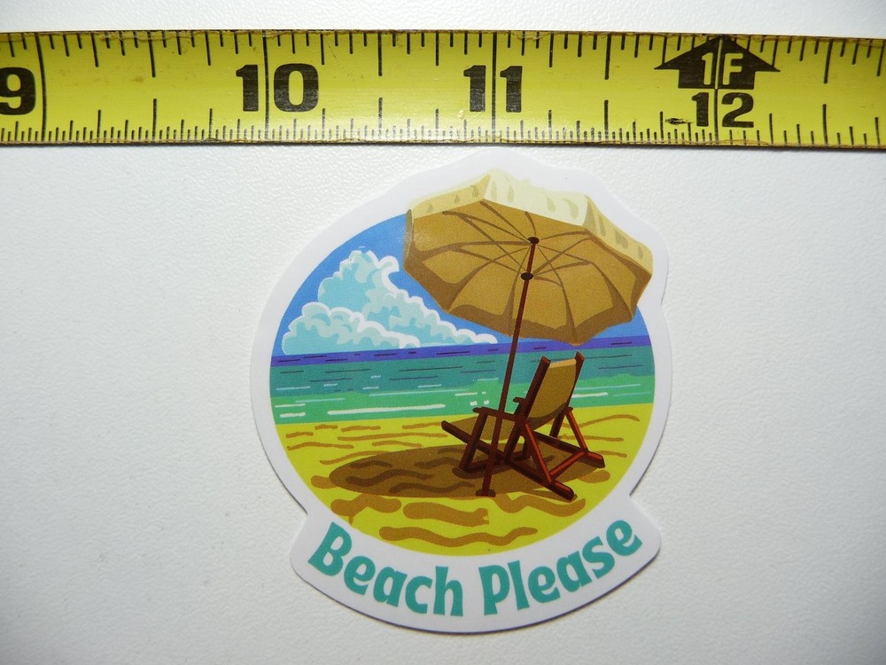 Beach Please Chair Umbrella Sticker Tropical Vacation Decal