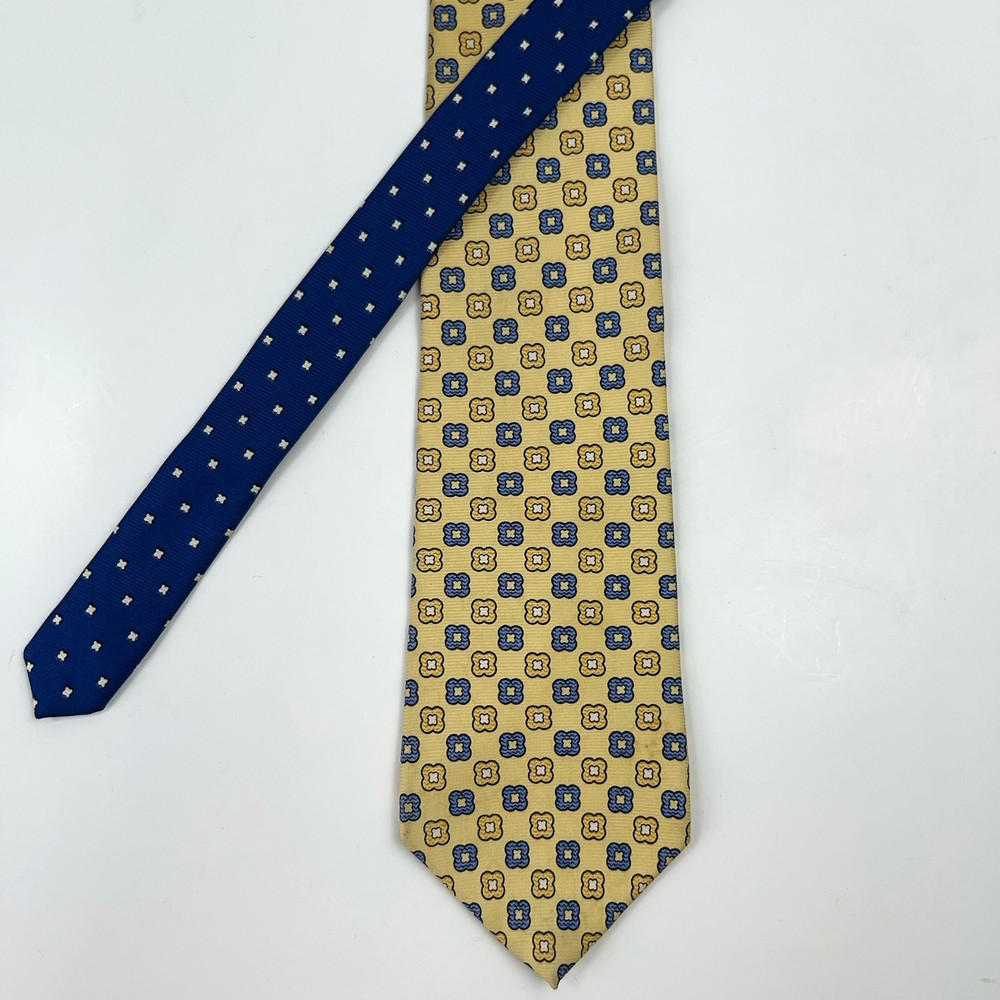 TOMMY HILFIGER Tie Yellow Geometric 100% Italian Silk Necktie USA Made 4